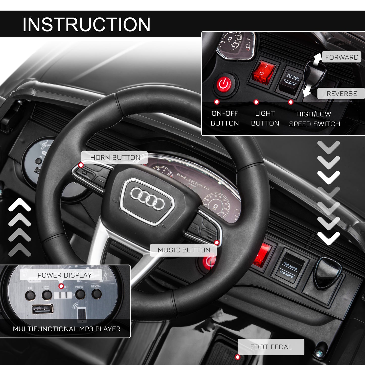 HOMCOM Licensed Audi RS Q8 Electric Ride On Car, with Remote Control, Black