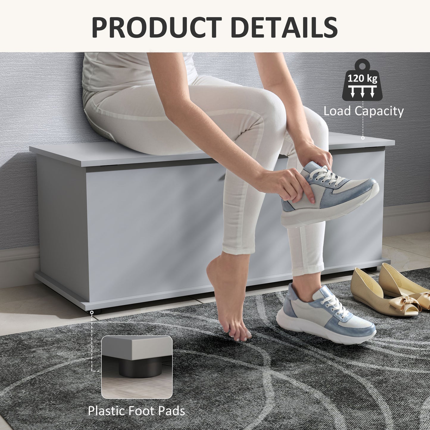 Storage Chest With Lid, 113L Storage Box Grey