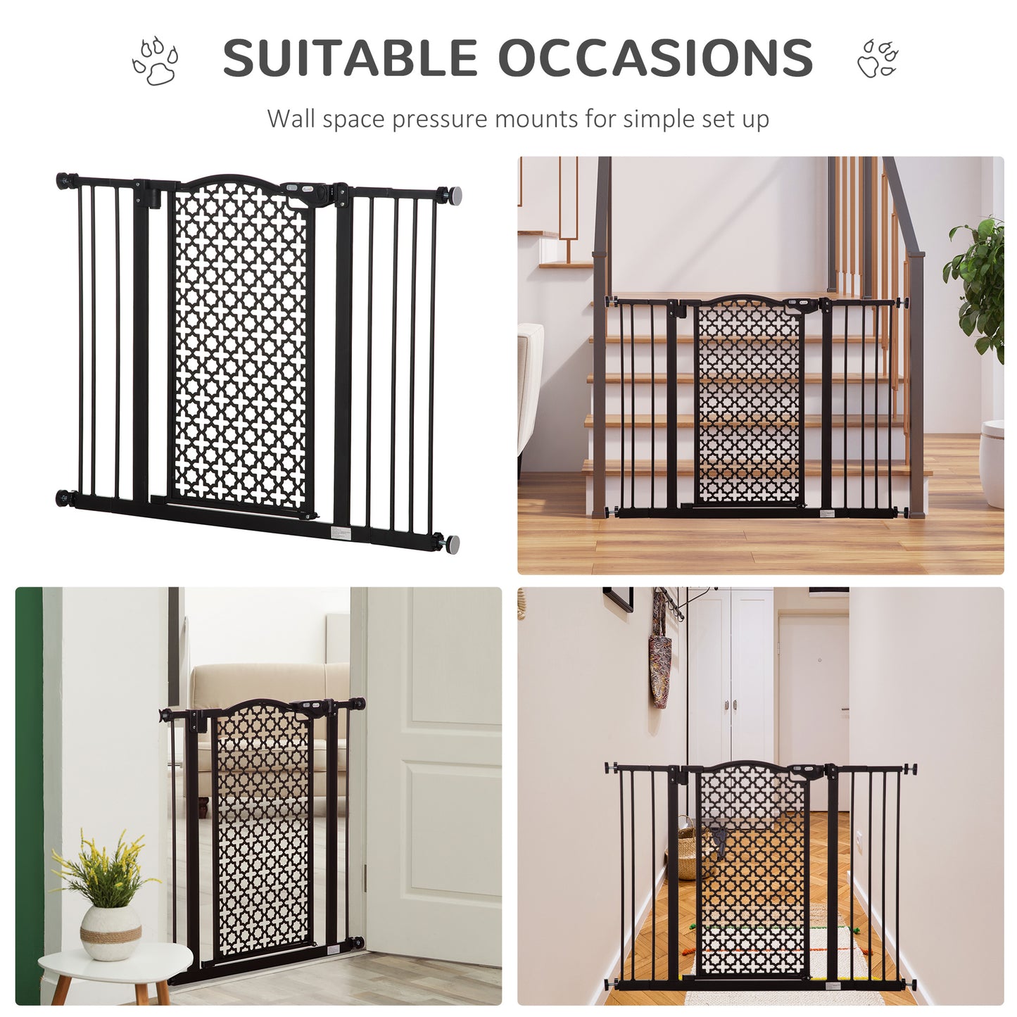 PawHut 74-105cm Pet Safety Gate Stair Barrier, with Auto Close, Double Locking - Black--ChewyGames-ChewyGames