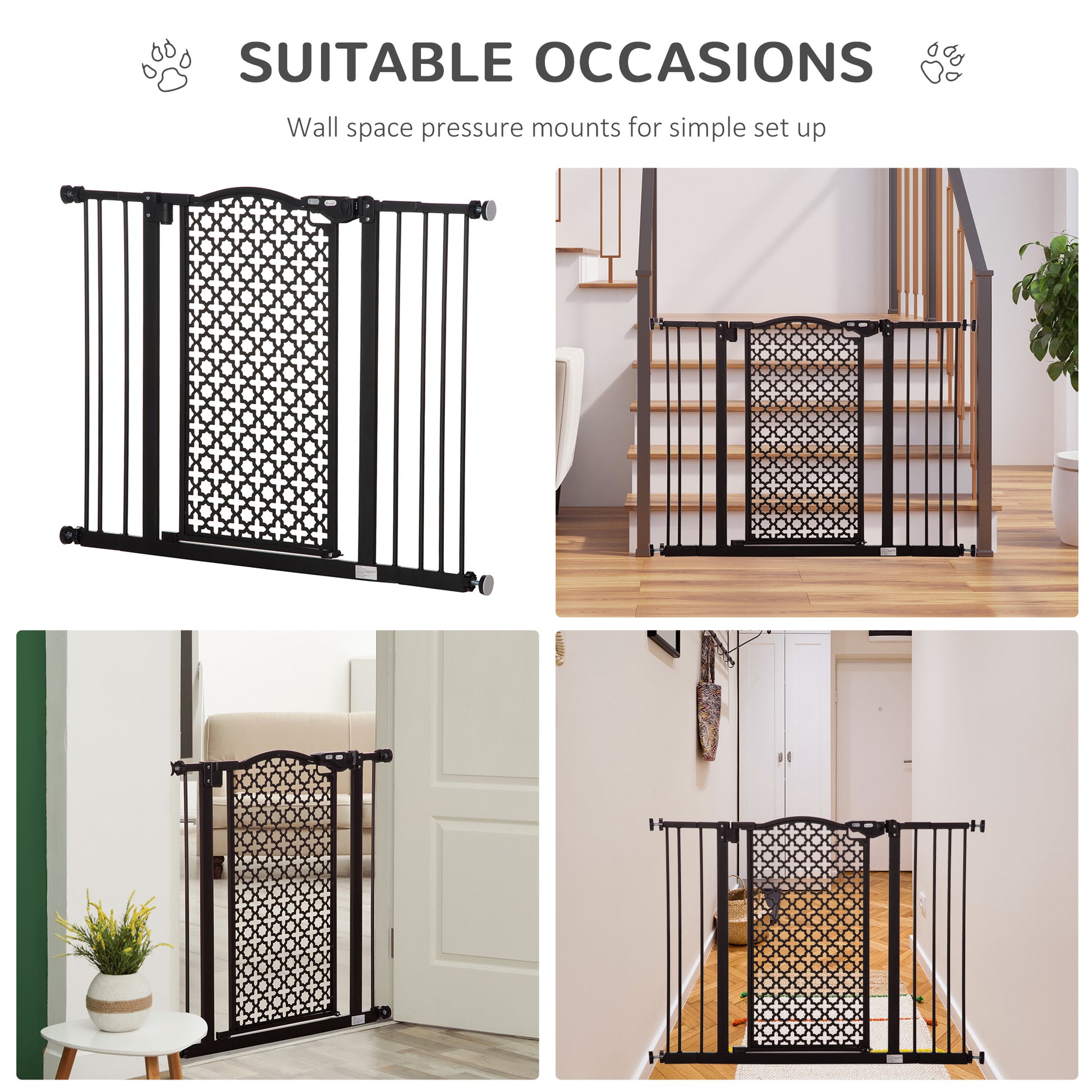 PawHut 74-105cm Pet Safety Gate Stair Barrier, with Auto Close, Double Locking - Black--ChewyGames-ChewyGames