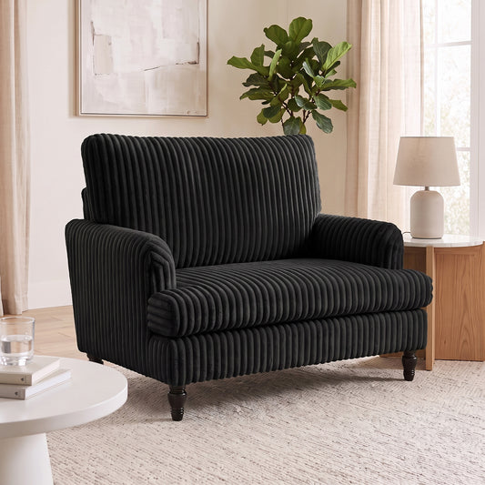 HOMCOM Corduroy Single Sofa Armchair, Modern Accent Chair with Stripes, Turned Legs and Wide Seat, Black