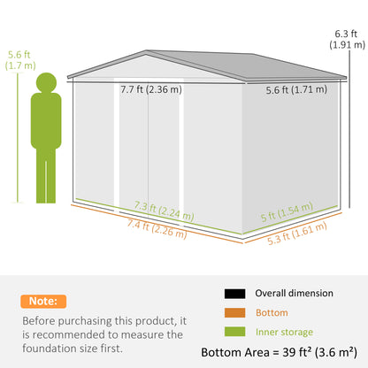 Outsunny 8 x 6ft Galvanised Steel Shed, with Double Door - Green