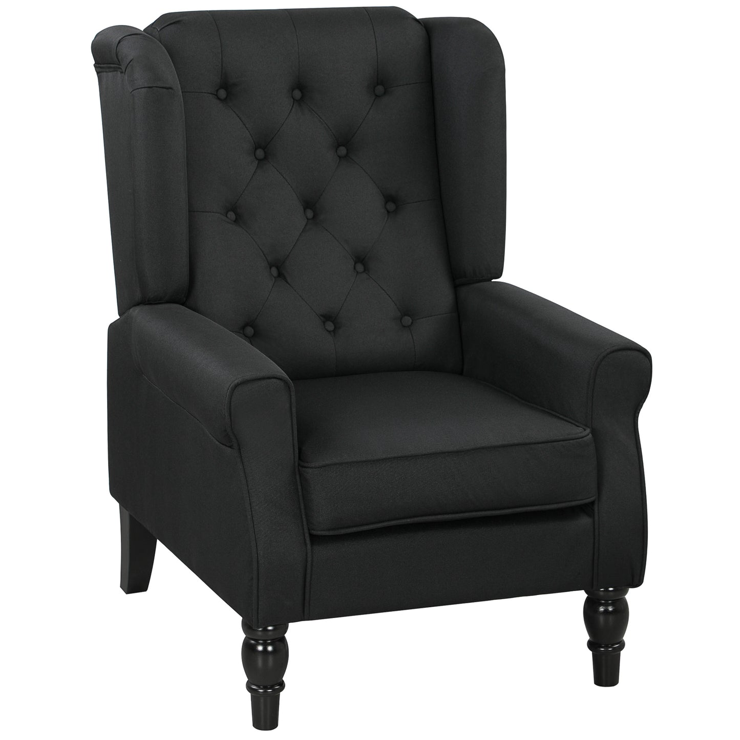 HOMCOM Wingback Accent Chair, Faux Linen Armchair with Thick Spring Cushion, High Back, Solid Wood Legs, Retro Button Tufted Reading Chair for Living Room, Bedroom, Black