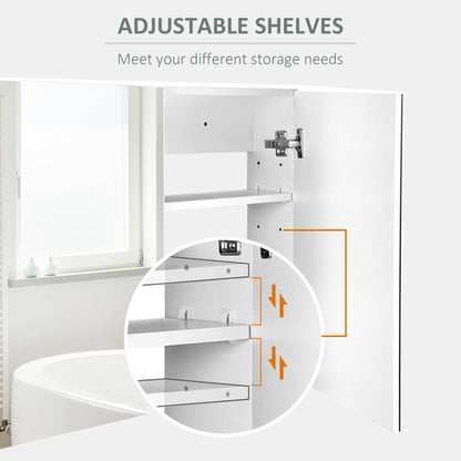HOMCOM 80 x 15 cm Double Door Bathroom Mirror Cabinet - White