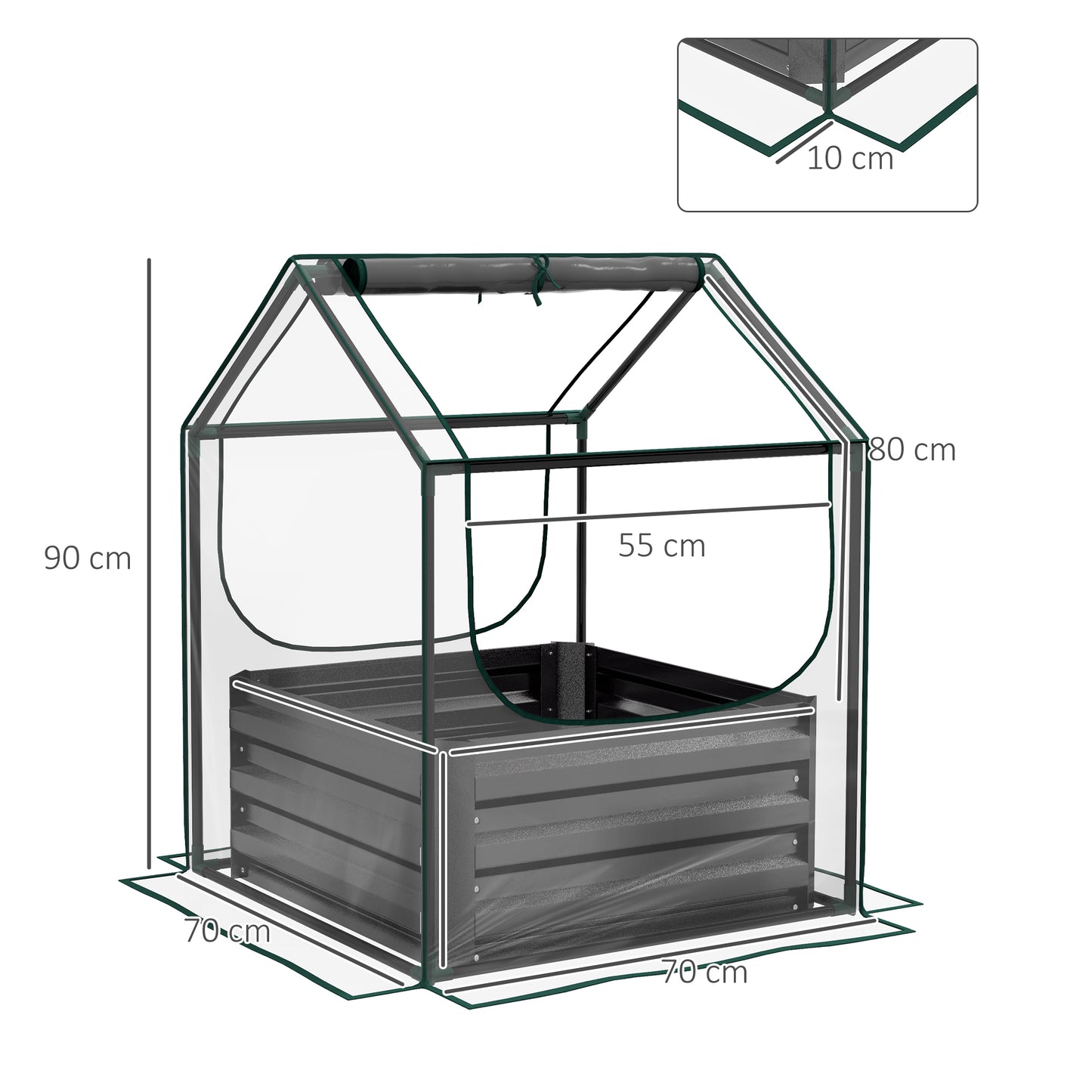 Outsunny 61 x 61cm Garden Planter Bed, with Cover - Grey