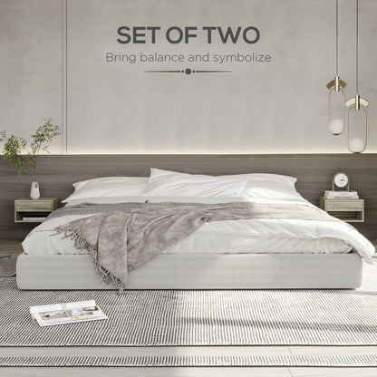 HOMCOM Floating Bedside Tables Set of 2, Wall Mounted Nightstand, Grey Wood Effect