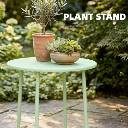Outsunny 48 cm Round Garden Side Table, Small Metal Outdoor Garden Table with Rolled Edge, Green