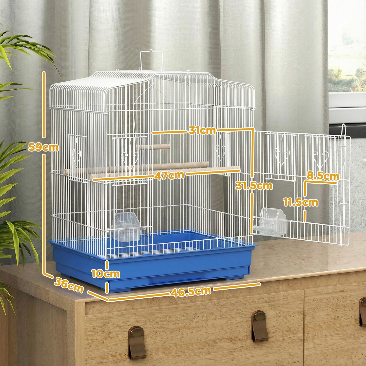 PawHut Large Metal Bird Cage with Perches, Food Bowls, Swing, for Budgies, Parakeets, Blue