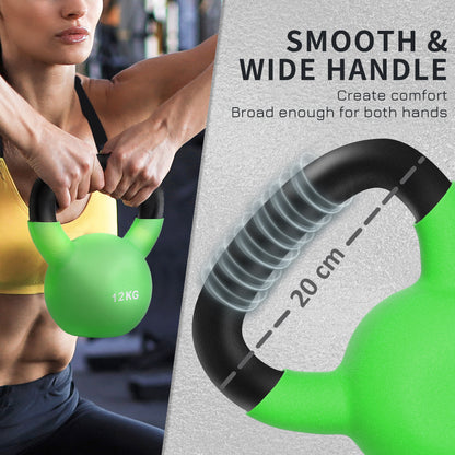 HOMCOM Kettlebell, 12kg Kettle Bell with Non-Slip Handle for Home Gym Weight Lifting and Strength Training, Green