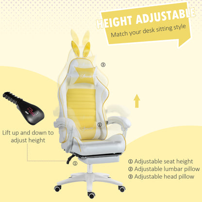 Vinsetto Gaming Chair, Ergonomic Reclining Computer Chair with Headrest, Lumbar Support and Ears for Girls & Adults, Yellow