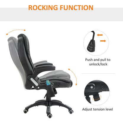 HOMCOM 6-Point Massage Office Chair with Seat Heated for Home Office, PU Leather High Back Executive Desk Chair with Adjustable Height and 360° Swivel for Work Study, Black