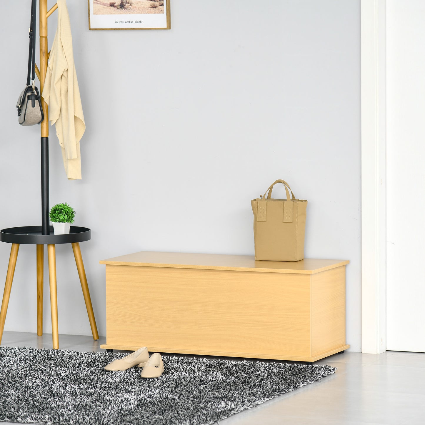 HOMCOM Storage Chest, Large 113L Blanket Box, Shoe Bench with Safety Hinged Lid, Storage Trunk, Bed End Bench for Bedroom, Hallway, Living room, Playroom, 100 x 40 x 40cm, Burlywood--ChewyGames-ChewyGames