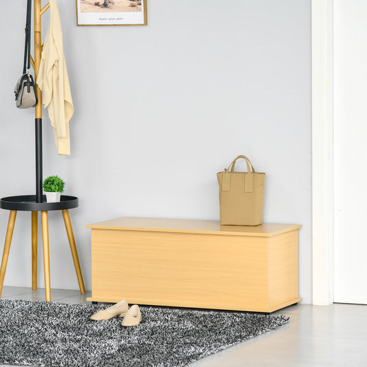HOMCOM Storage Chest, Large 113L Blanket Box, Shoe Bench with Safety Hinged Lid, Storage Trunk, Bed End Bench for Bedroom, Hallway, Living room, Playroom, 100 x 40 x 40cm, Burlywood--ChewyGames-ChewyGames