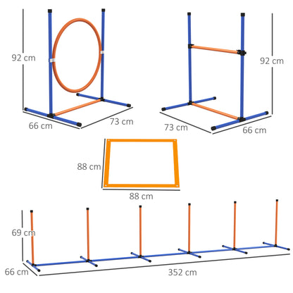 PawHut Dog Agility Training Equipment with Weave Poles, Jump Ring, Pause Box, Adjustable Hurdle, Carry Bag, Orange