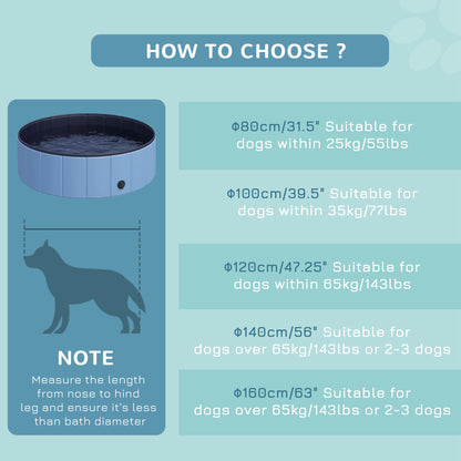 PawHut Dog Paddling Pool, Foldable Dog Pool, Leakproof & Hard Plastic, Portable Pet Bathtub with Non-Slip Base & Drainage Hole, for Indoors, Outdoors, Garden, Patio, 100 x 30 cm, Blue