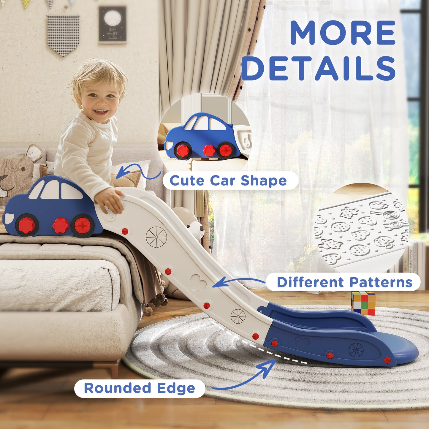 AIYAPLAY Kids Slide for Bed, Sofa, with Extended Length, Easy to assemble and Store, Blue