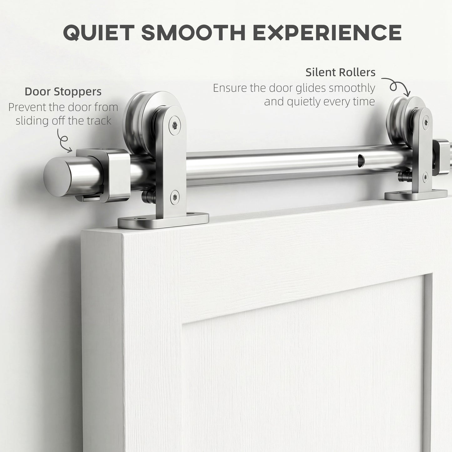 HOMCOM Sliding Door Hardware Kit Smooth Quiet 304 Stainless Steel for 180cm Track Sliver Tone