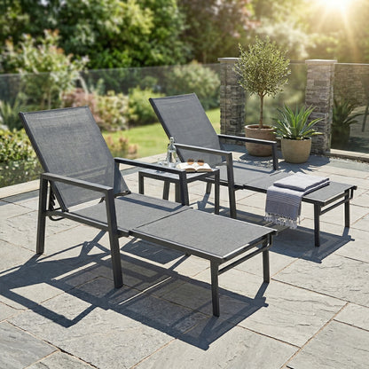 Outsunny Sun Loungers Set of 2 Retractable Footrest 5-Position Adjustable Steel Frame for Beach, Porch, Patio, Camping, Dark Grey--ChewyGames-ChewyGames