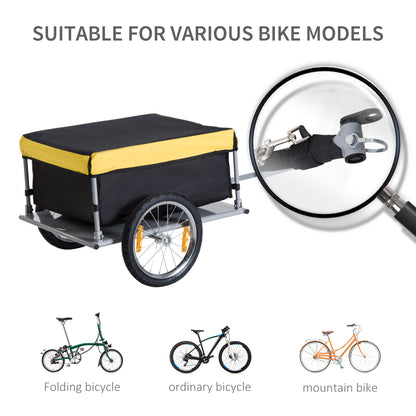 HOMCOM Two-Wheel Bicycle Large Cargo Wagon Trailer Oxford Fabric, Folding Storage, & Removable Cover, Yellow