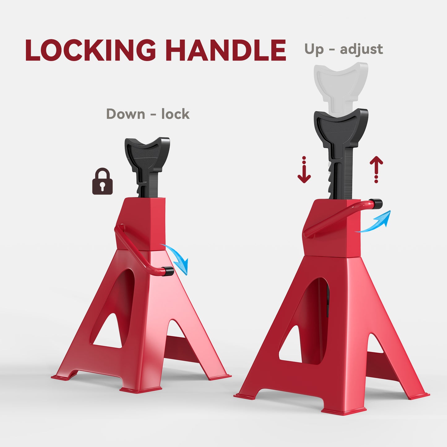 HOMCOM Axle Stands 6 Ton Car Jack Stands Pack of 2, 38.5-60 cm Height Adjustable Support Jack Stand, Heavy Duty Car Lift Tool for Vehicles, Caravans, Workshops, Garages, Red