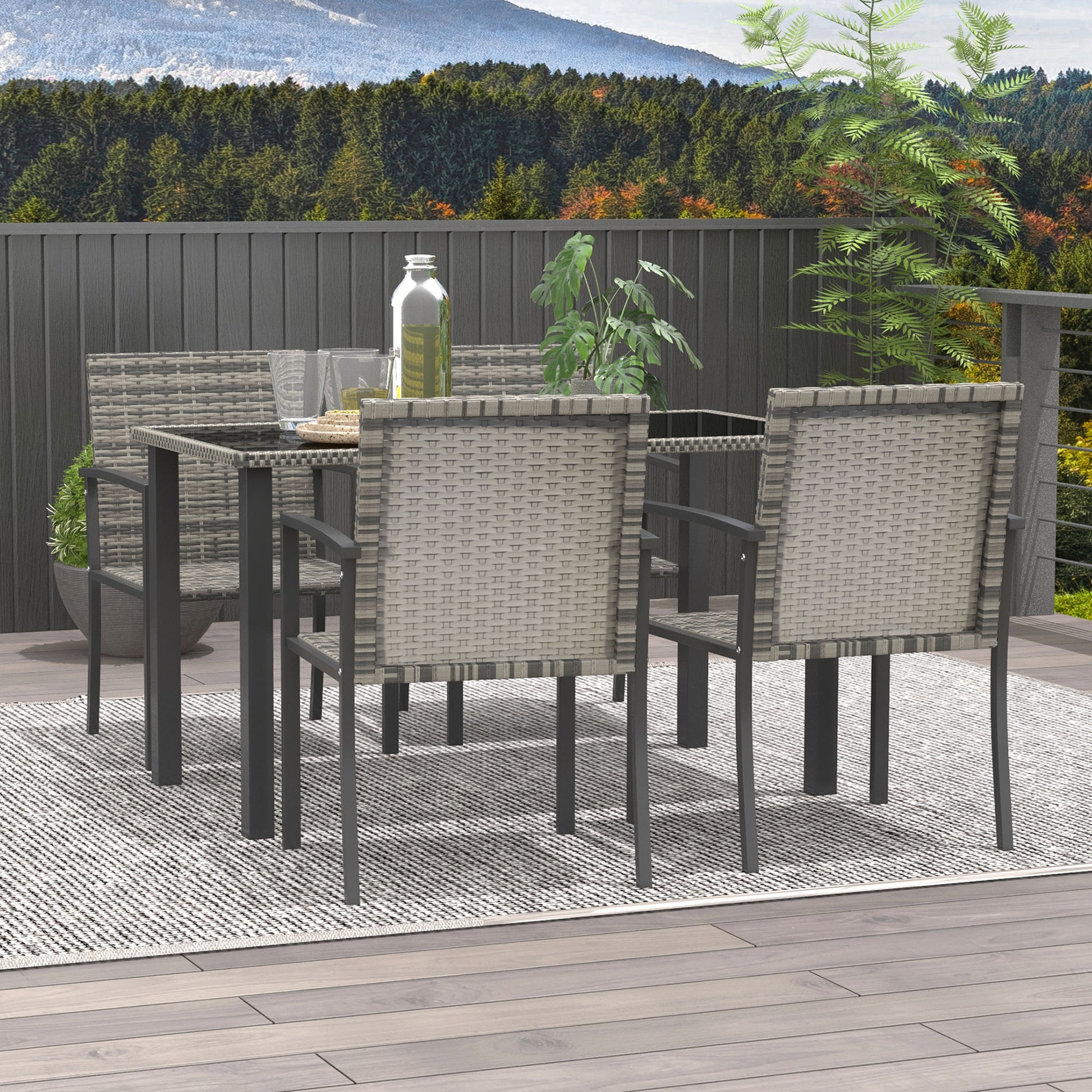Outsunny Outdoor Dining Set 5 Pieces Patio Conservatory with Tempered Glass Tabletop,4 Dining Chairs - Mixed Grey--ChewyGames-ChewyGames