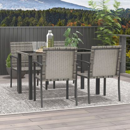Outsunny Outdoor Dining Set 5 Pieces Patio Conservatory with Tempered Glass Tabletop,4 Dining Chairs - Mixed Grey--ChewyGames-ChewyGames