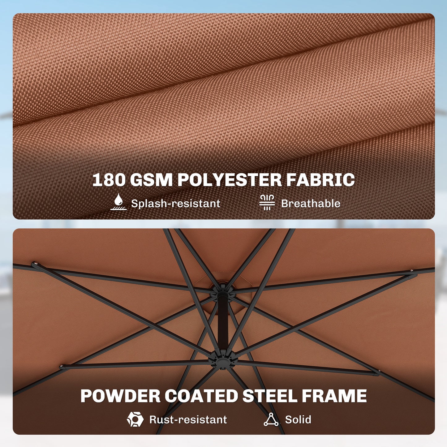 Outsunny 3 m Overhanging Cantilever Parasol, with Cross Base - Coffee