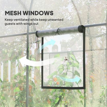 Outsunny Polytunnel Greenhouse Walk-in Grow House with Plasric Cover, Door, Mesh Window and Steel Frame, 3 x 2 x 2m, Clear