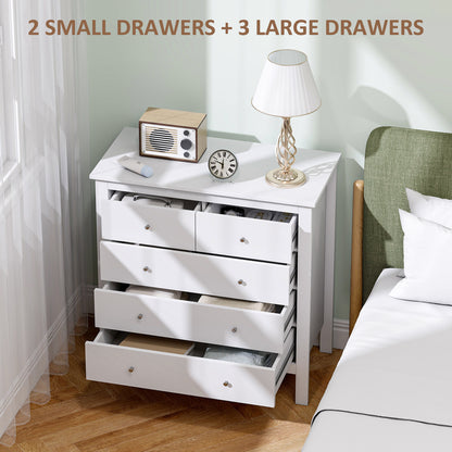 HOMCOM 5 Drawer Dresser for Bedroom, Modern Chest of Drawers, Wide Storage Unit for Living Room, Hallway, Closet, White