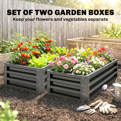 Outsunny Set of Two 110 x 50cm Steel Planter Boxes -  Dark Grey