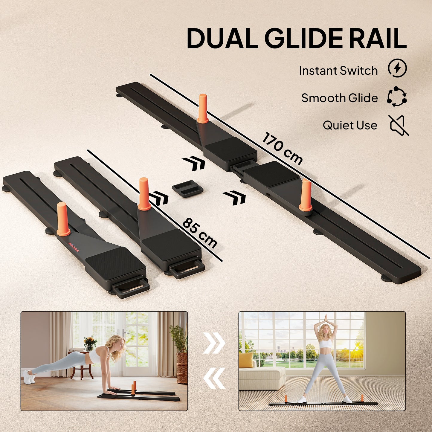 SPORTNOW Push Up Board Set of 2, Portable Press Up Board with Dual Glide Rails, Knee Pad, Pushup Stand Pilates Reformer Machine for Home Gym, Multifunctional Workout Equipment for Men & Women