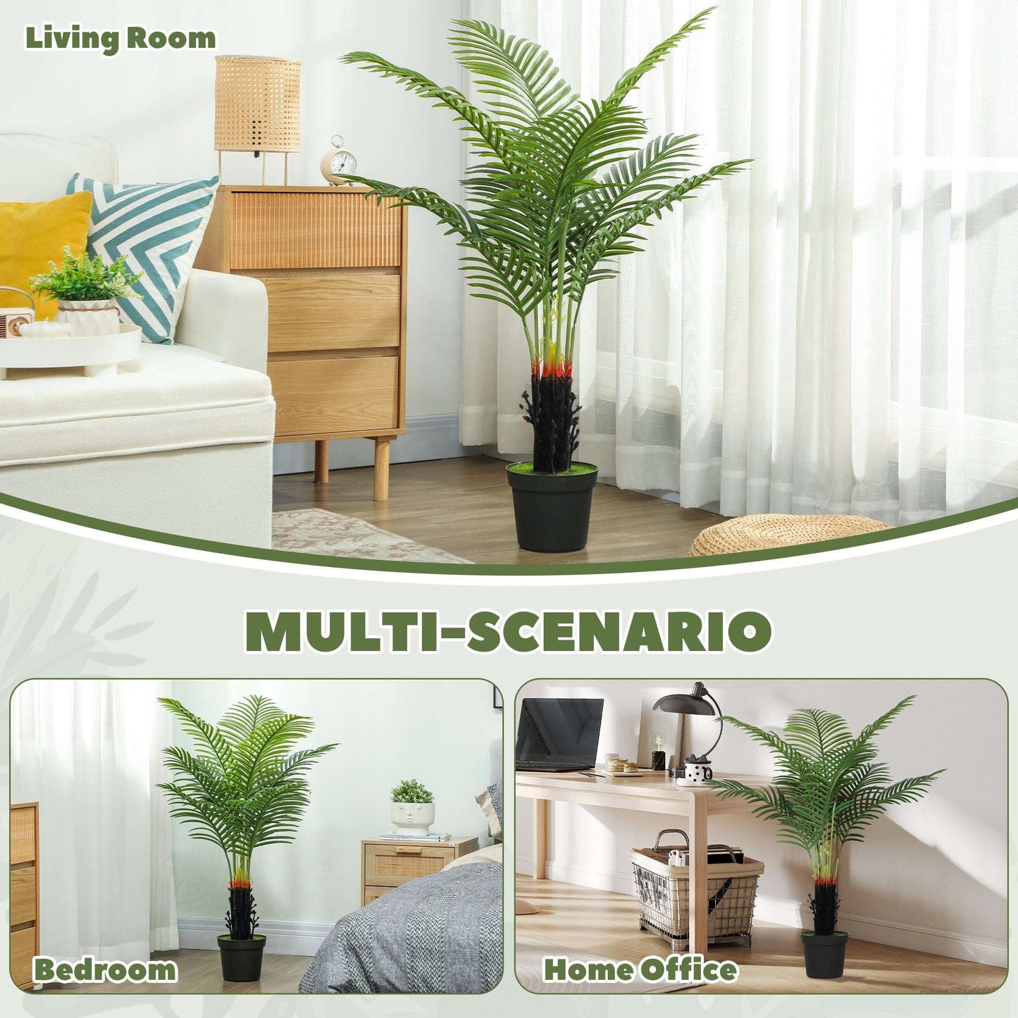 HOMCOM 120cm Artificial Areca Palm Tree with 9 PE Leaves, Decorative Artificial Plant with Plastic Pot and Flocked Soil, Fake Plant for Home Office Decor, Green