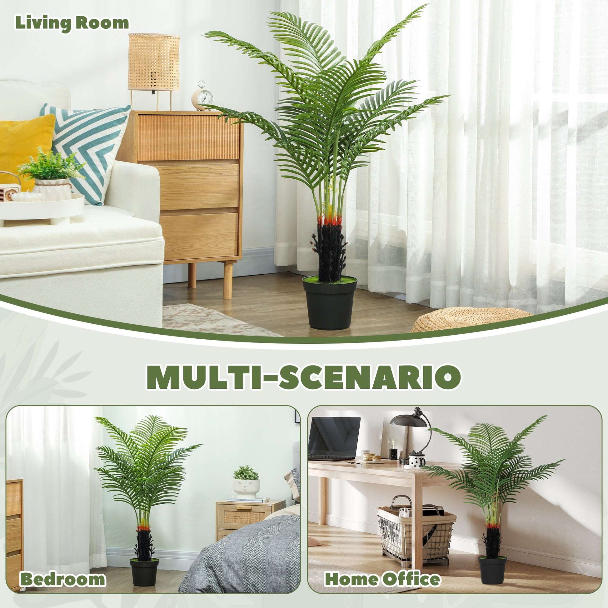 HOMCOM 120cm Artificial Areca Palm Tree with 9 PE Leaves, Decorative Artificial Plant with Plastic Pot and Flocked Soil, Fake Plant for Home Office Decor, Green