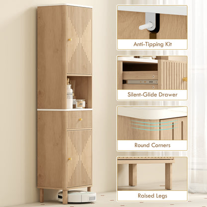HOMCOM Slim Bathroom Cabinet with Silent Drawer Rail for Scandinavian, Japanese Styles - Wood-Effect-Bathroom Cabinets-ChewyGames-ChewyGames