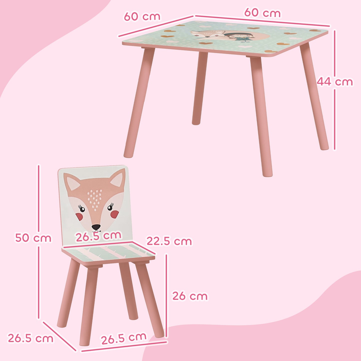 ZONEKIZ Kids and Table Chairs, Children Desk with Two Chairs, Toddler Furniture Set, for Ages 3-6 Years - Pink--ChewyGames-ChewyGames