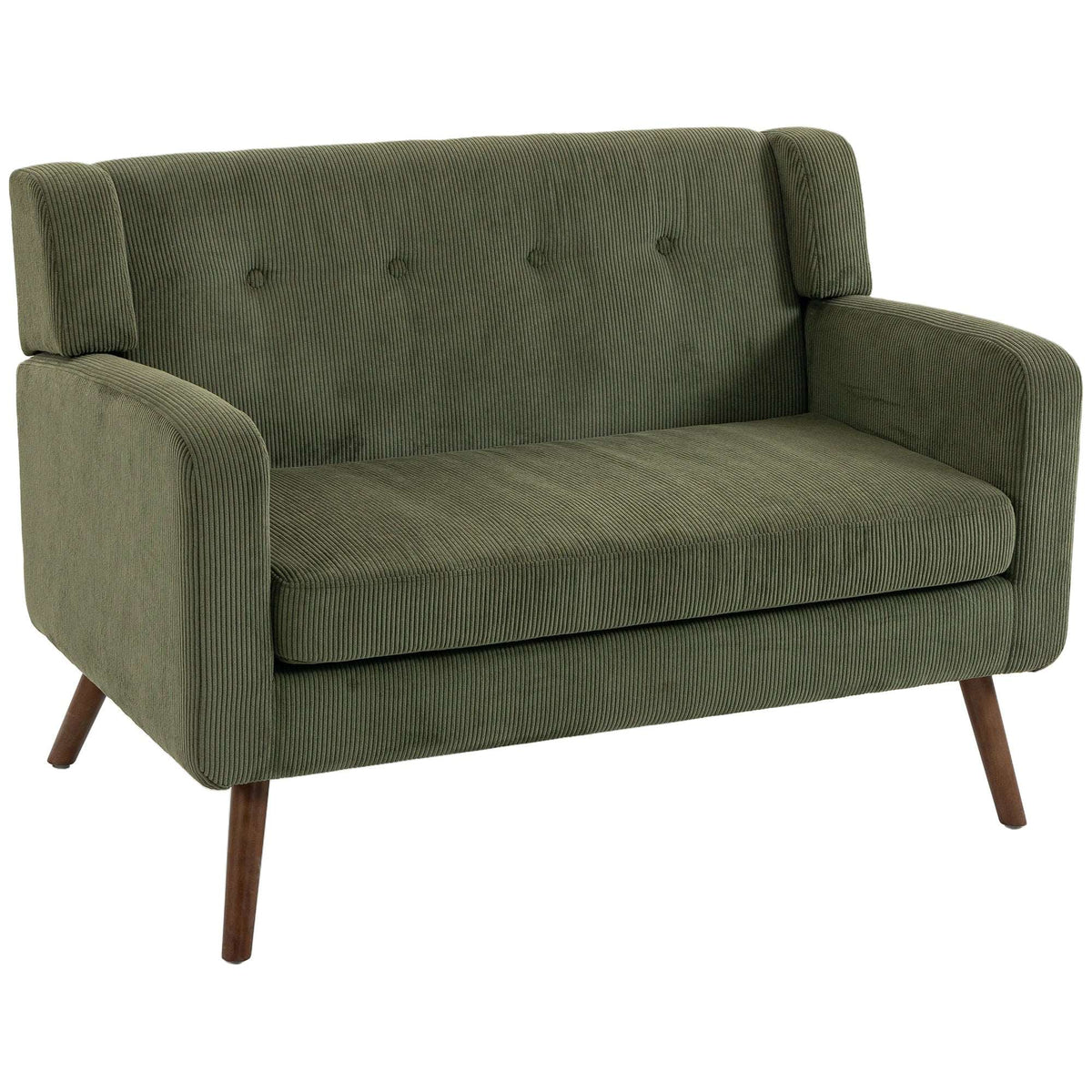 HOMCOM 2 Seater Sofa, 118 cm Corduroy Small Loveseat with Spring Cushion, Wood Legs for Small Space, Living Room, Dark Green