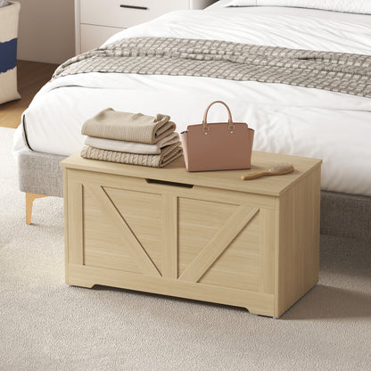 HOMCOM 100L Home Storage Box, with Safety Hinges - Natural Wood Finish--ChewyGames-ChewyGames