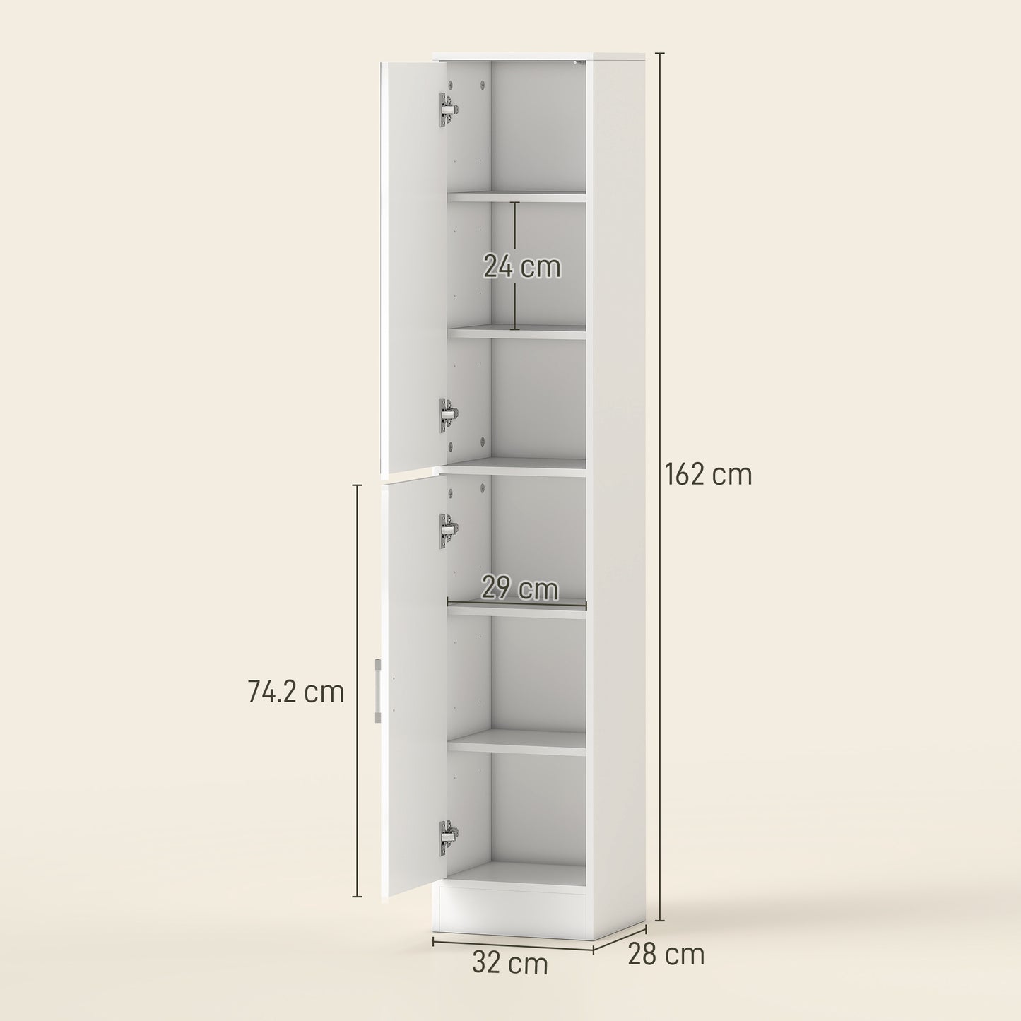 kleankin Tall Bathroom Cabinet with Mirror and Adjustable Shelf - White