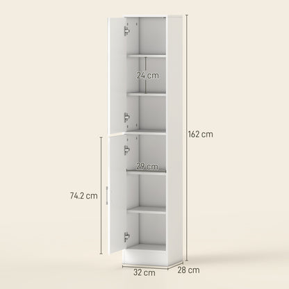kleankin Tall Bathroom Cabinet with Mirror and Adjustable Shelf - White