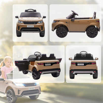 AIYAPLAY Land Rover Discovery Licensed 12V Kids Electric Car with Remote, 4 Wheel Suspension, Slow Start, Lights, Music, Khaki-Electric Riding Vehicles-ChewyGames-ChewyGames