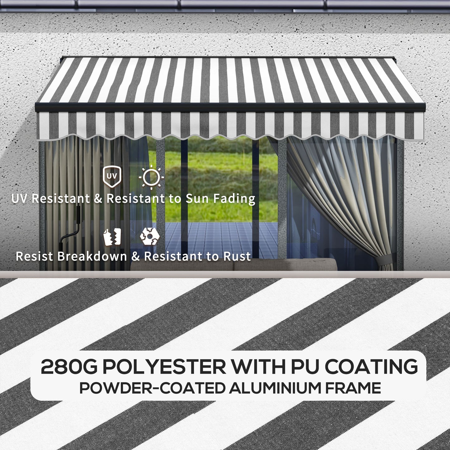 Outsunny 3 x 2m Aluminium Frame Electric Awning, with Remote - Grey/White--ChewyGames-ChewyGames