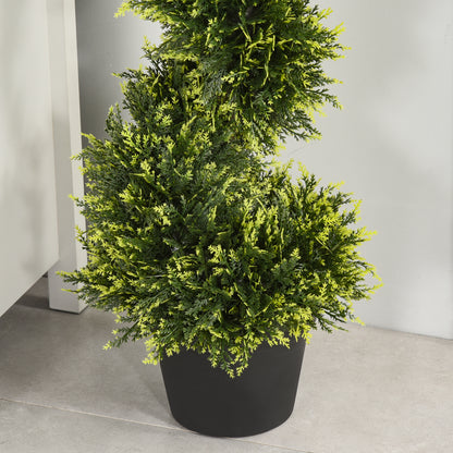 Outsunny 90cm/3FT Artificial Trees, Spiral Topiary Trees w/ Pot Set Of 2, Fake Indoor Greenery Plant Home Office Garden Decor Green