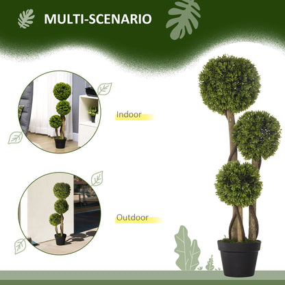 HOMCOM Set of 2 Decorative Artificial Tree Boxwood Ball Topiary Tree in Pot, Fake Plant for Home Indoor Outdoor Decor, 90 cm, Light Green