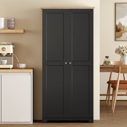 HOMCOM Kitchen Cupboard, 172cm Freestanding Storage Cabinet with Doors and Shelves, Black