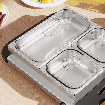 HOMCOM 4.5L Stainless Steel Electric Buffet Server, with 3x Trays and Lids, Set of 2