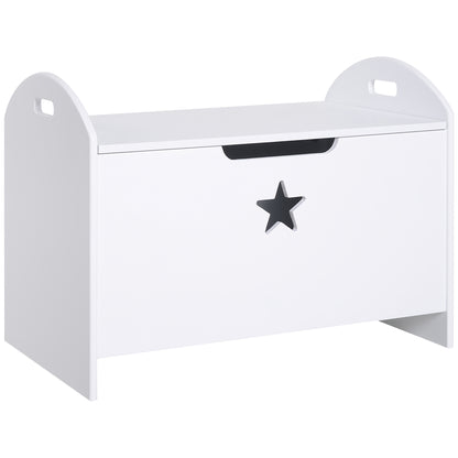 HOMCOM Kids Wooden Toy Box Organizer Children's Toy Storage with Lid Safety Hinge Side Handle Playroom Furniture White