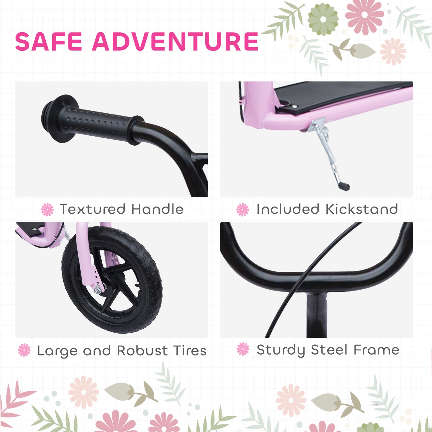 HOMCOM Kids Scooter Kick Scooter, with 12" EVA Tyres, Rear Brake, Big Wheels Scooter for 5-12 Years , Pink