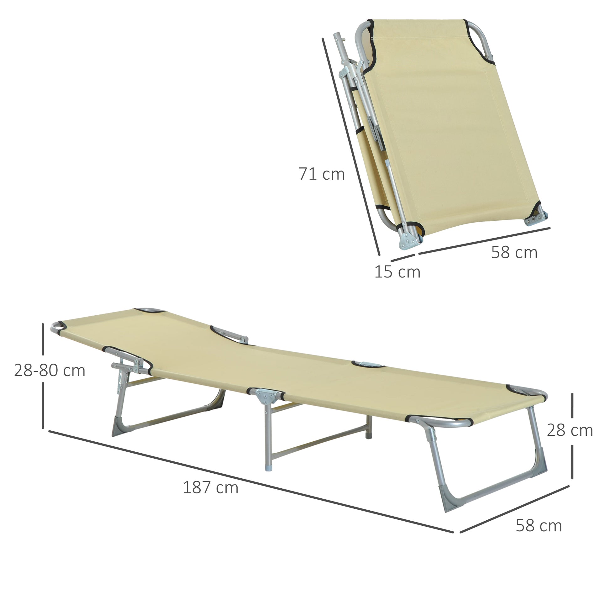 Outsunny Reclining Sun Lounger Chair Folding Camping Bed with 4-Position Adjustable Backrest, for Travel Indoor Outdoor Office Fishing, Beige--ChewyGames-ChewyGames