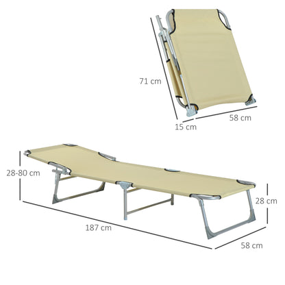 Outsunny Reclining Sun Lounger Chair Folding Camping Bed with 4-Position Adjustable Backrest, for Travel Indoor Outdoor Office Fishing, Beige--ChewyGames-ChewyGames