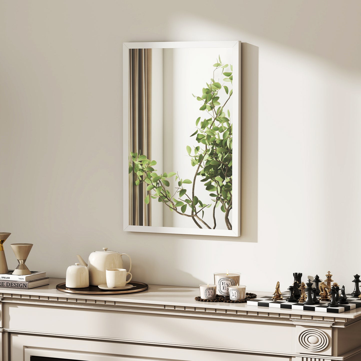HOMCOM Wall Bathroom Mirror, 60 x 40 cm Wall-Mounted Mirror for Living Room, Bedroom, Hallway, White